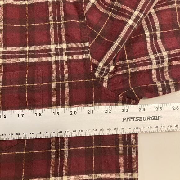 NWOT SLATE & STONE Shirt Men XXL Plaid Flannel Burgundy Elbow Patch Cotton - Picture 8 of 10